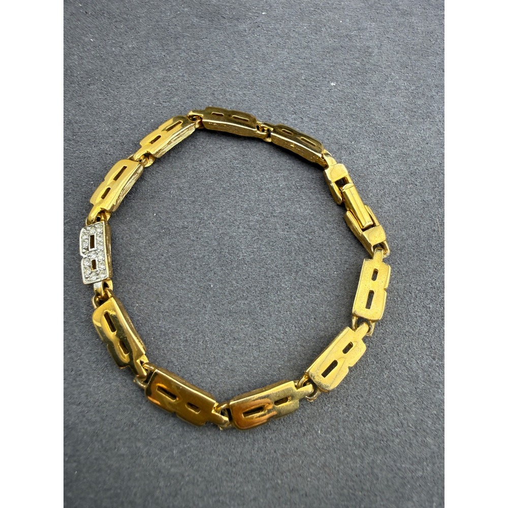 Direction One Bracelet Rhinestone Logo Link Gold Tone Statement Y2K